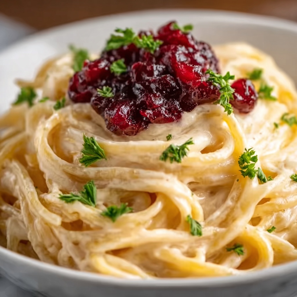 Brie Pasta with Non-Alcoholic Berry Compote Recipe - Recipe Image