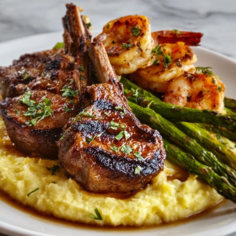 Succulent Lamb Chops with Lobster Mashed Potatoes and Roasted Asparagus Recipe