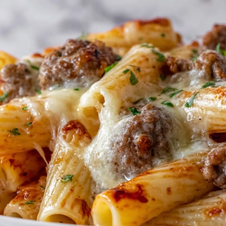 Creamy Cheesy Garlic Butter Rigatoni with Savory Beef Recipe