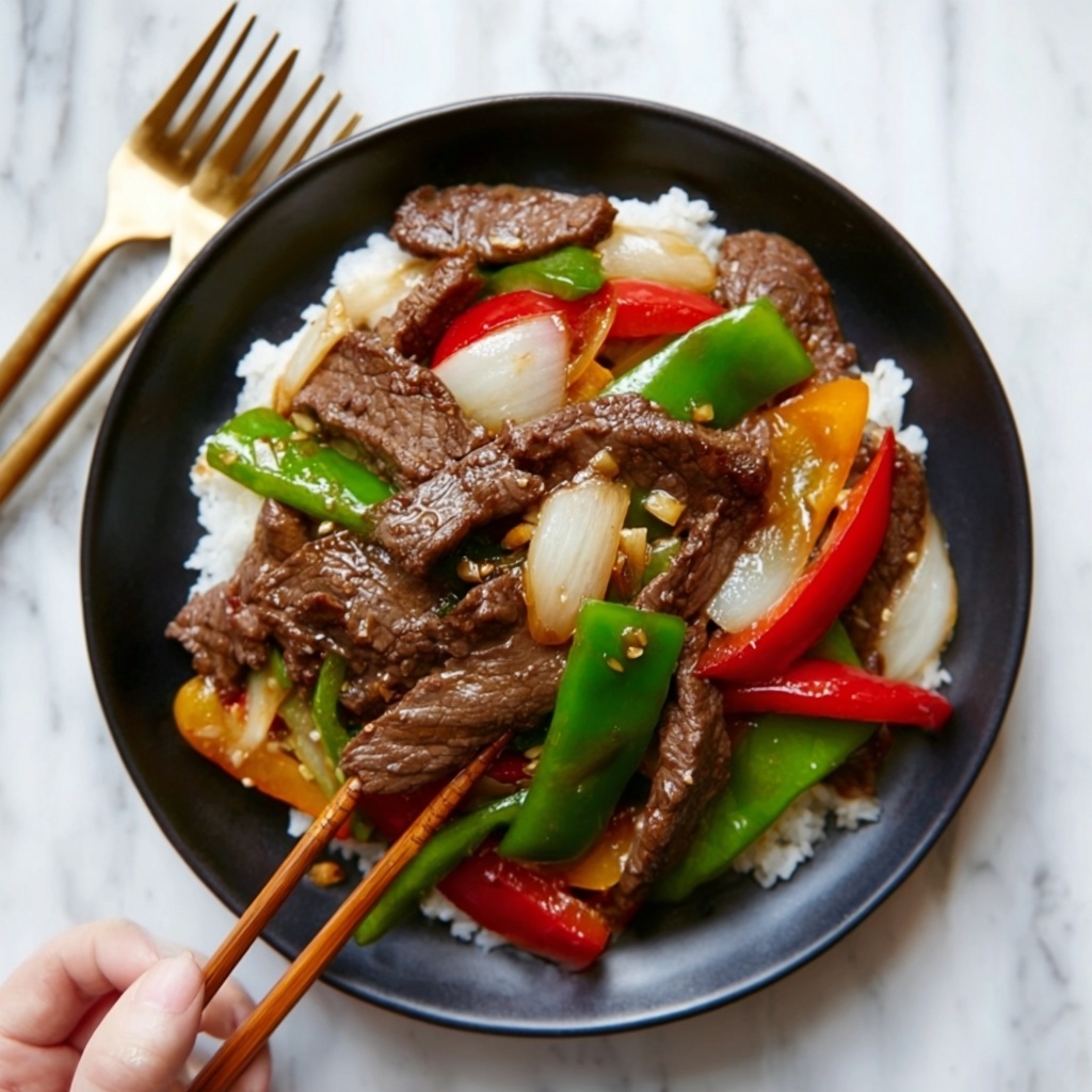 Pepper Steak Stir-Fry with Bell Peppers and Onion Recipe - Recipe Image