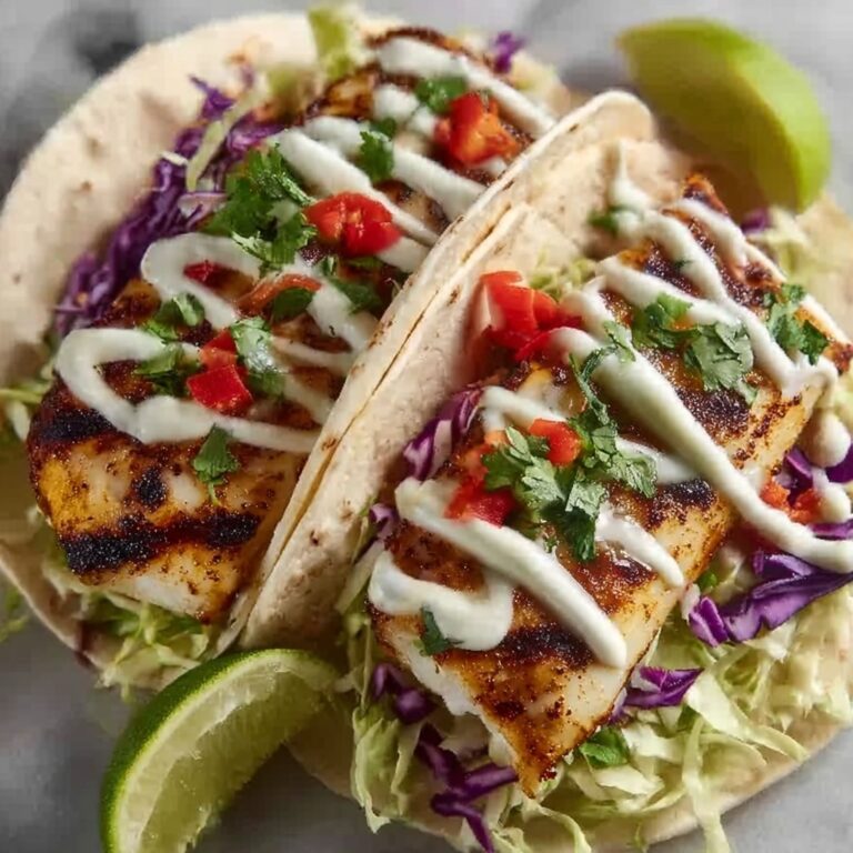 Fish Tacos with Lime Crema and Cabbage Slaw Recipe