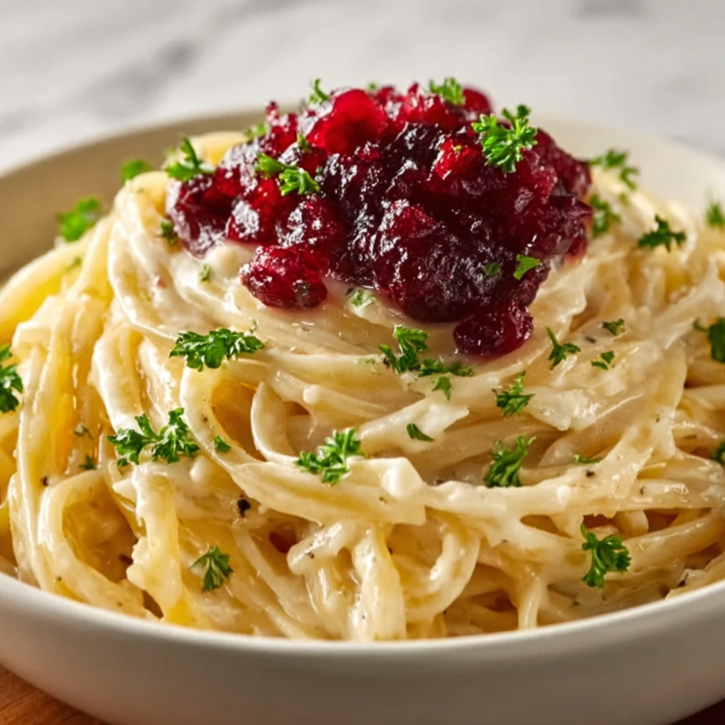 Brie Pasta with Non-Alcoholic Berry Compote Recipe - Recipe Image