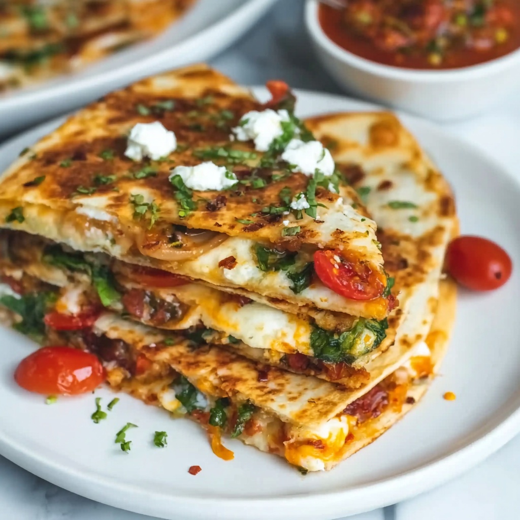 Mediterranean Spinach, Feta, and Mozzarella Quesadillas Recipe - Recipe Image