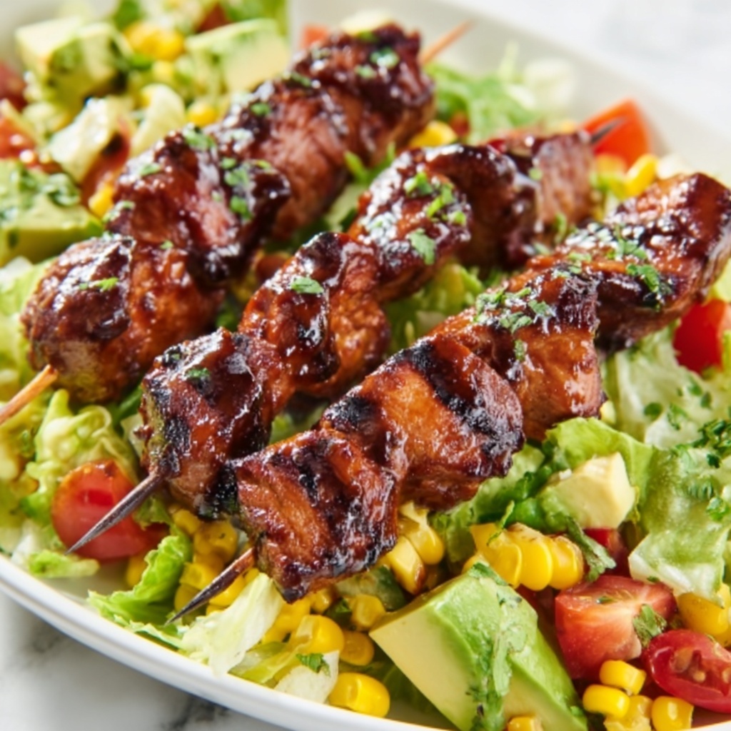 BBQ Chicken Skewer Salad with Fresh Herbs and Grilled Corn Recipe - Recipe Image