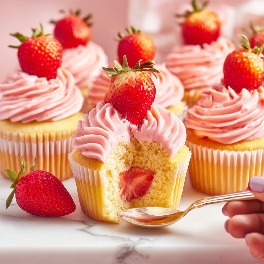 Sweet Strawberry Cupcakes with Cream Cheese Frosting Recipe - Recipe Image