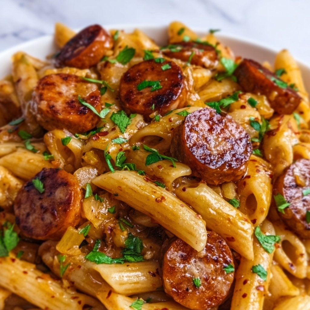 Sweet and Tangy BBQ Sausage Pasta Recipe - Recipe Image