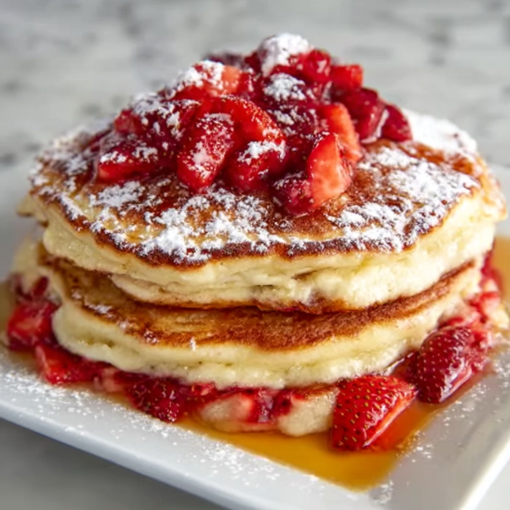 Fluffy Strawberry Cheesecake Pancakes Recipe - Recipe Image