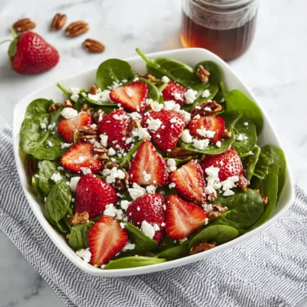 Spinach and Strawberry Salad with Feta and Candied Pecans Recipe - Recipe Image