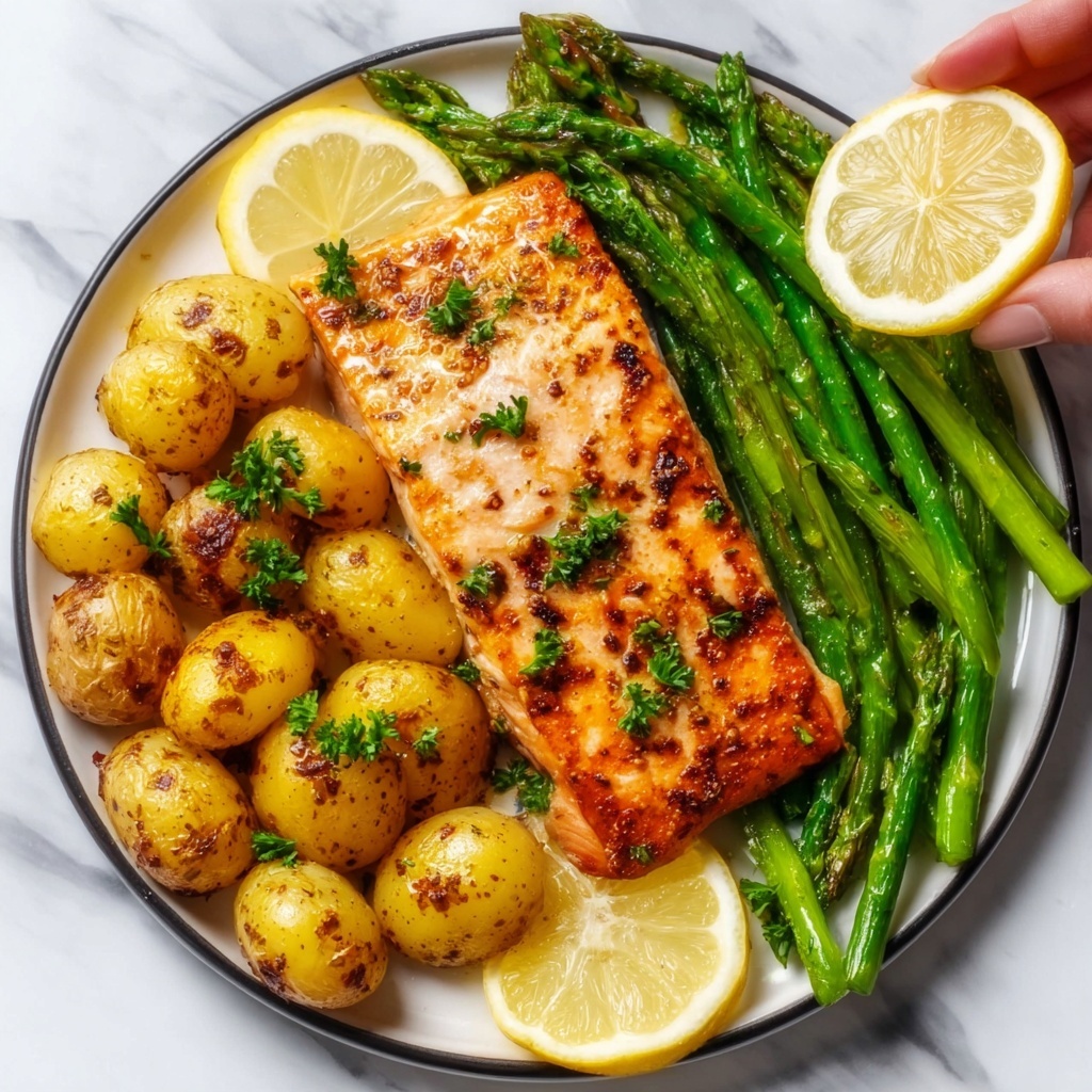 Lemon Honey Baked Salmon with Potatoes and Green Beans Recipe - Recipe Image