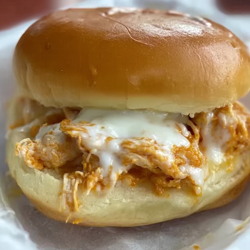 Easy Crockpot Shredded Buffalo Chicken Sandwiches Recipe - Recipe Image