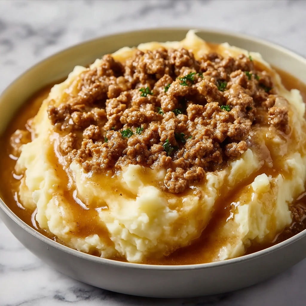 Ground Beef and Gravy Over Mashed Potatoes Recipe - Recipe Image