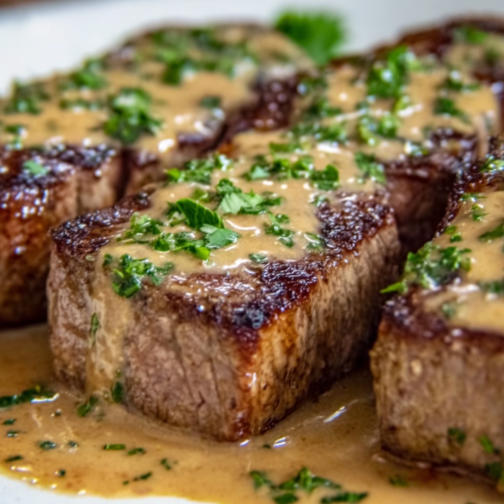 Juicy Steak with Creamy Garlic Sauce Recipe - Recipe Image