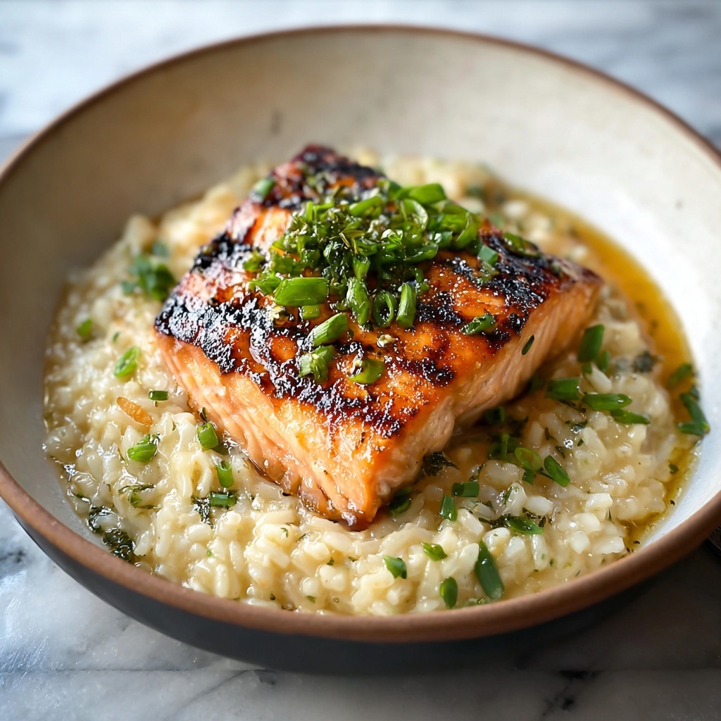 Japanese-Style Risotto with Seared Salmon and Shiitake Mushrooms Recipe - Recipe Image
