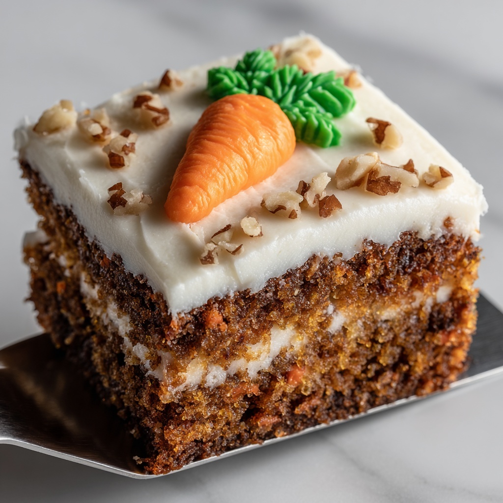 Carrot Sheet Cake with Cream Cheese Frosting and Pecan Garnish Recipe - Recipe Image