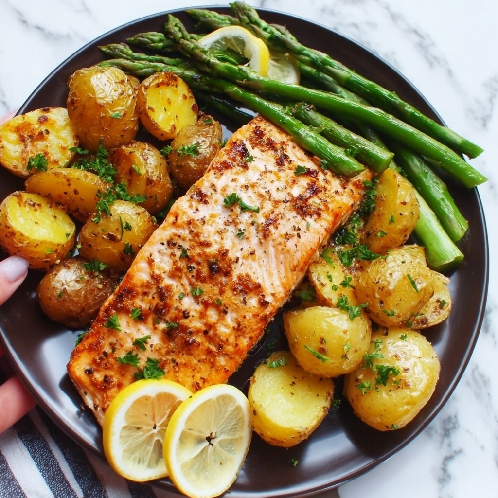 Lemon Honey Baked Salmon with Potatoes and Green Beans Recipe - Recipe Image