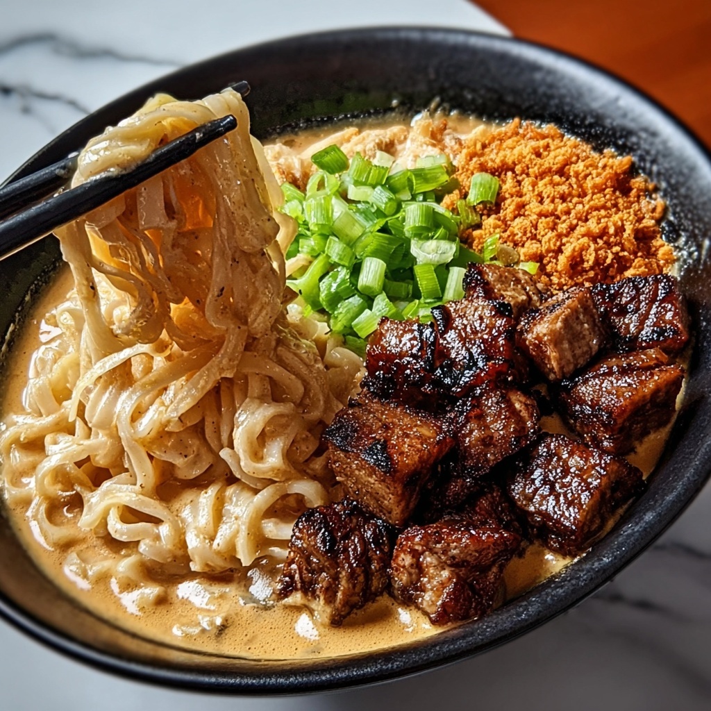 Fiery Chicken Ramen with Creamy Garlic Sauce Recipe - Recipe Image