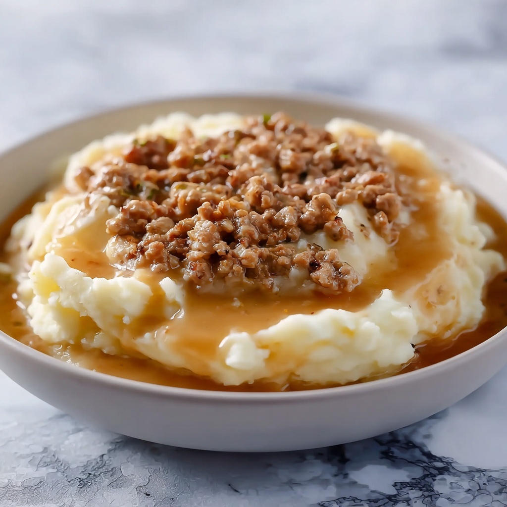 Ground Beef and Gravy Over Mashed Potatoes Recipe - Recipe Image