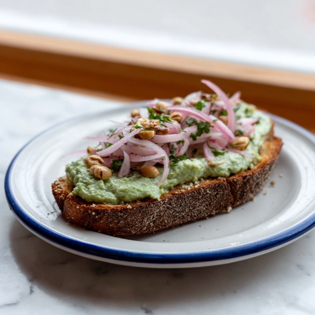 Cilantro Lime Edamame Toast with Pickled Onion Radish Salad Recipe - Recipe Image