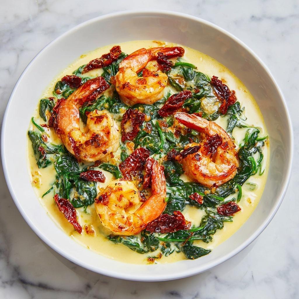 Tuscan Shrimp with Spinach, Artichokes, and Sun-Dried Tomatoes Recipe - Recipe Image