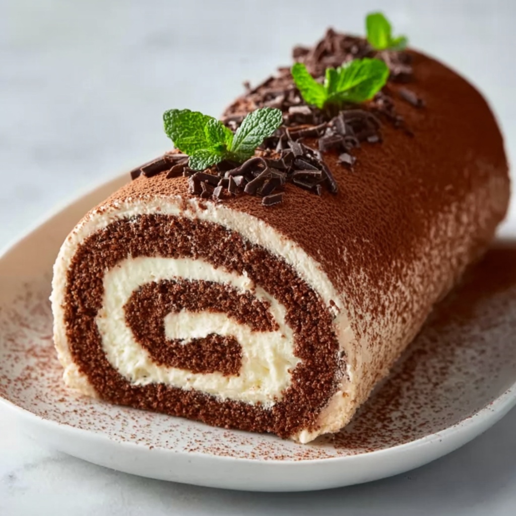 Gourmet Non-Alcoholic Tiramisu Yule Log Cake Recipe - Recipe Image